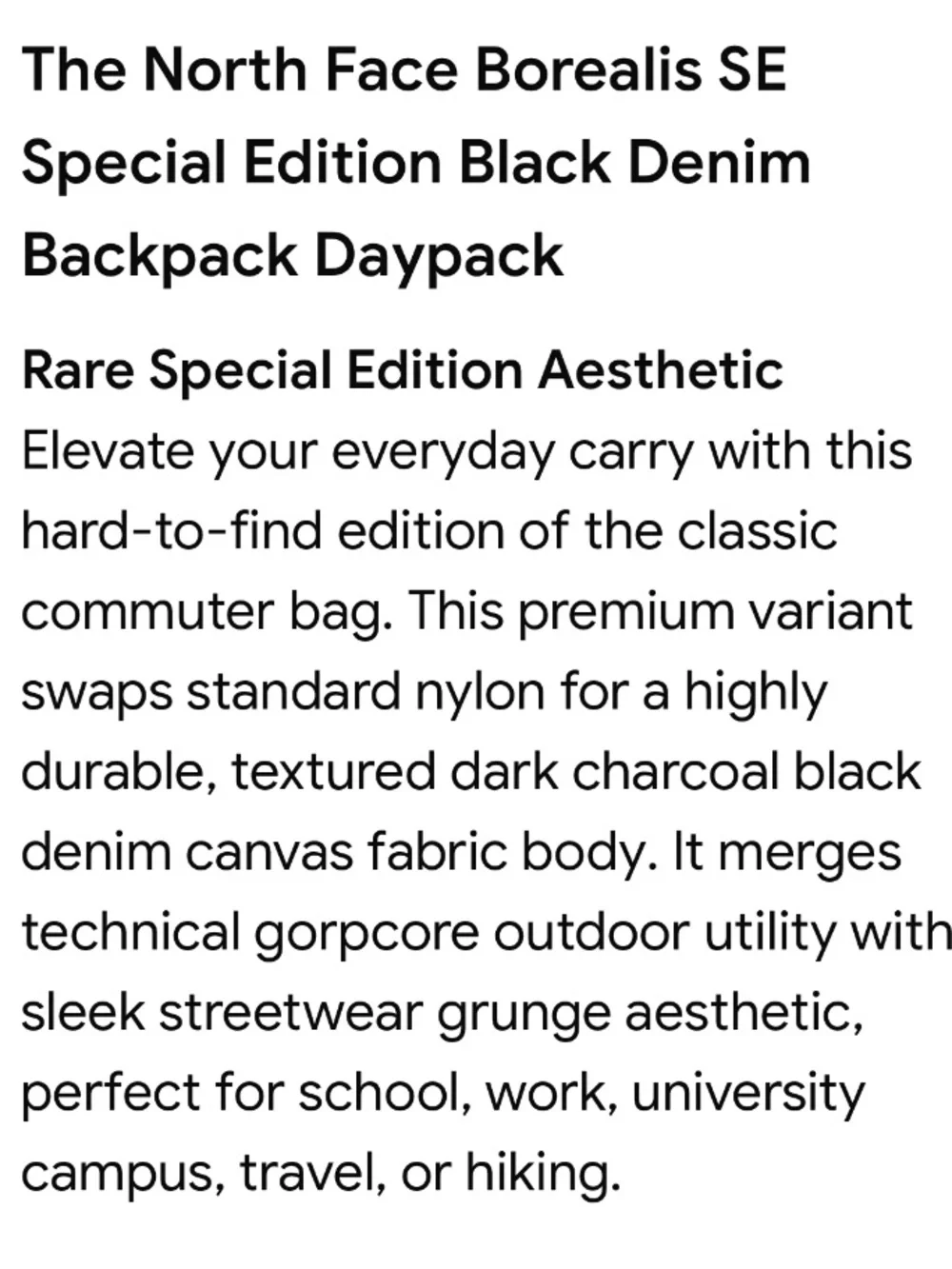 The North Face Borealis SE Backpack Black Denim Special Edition Daypack Unisex
